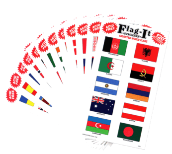 World Flag 1″x1.5″ Decal (assorted), 120/pack